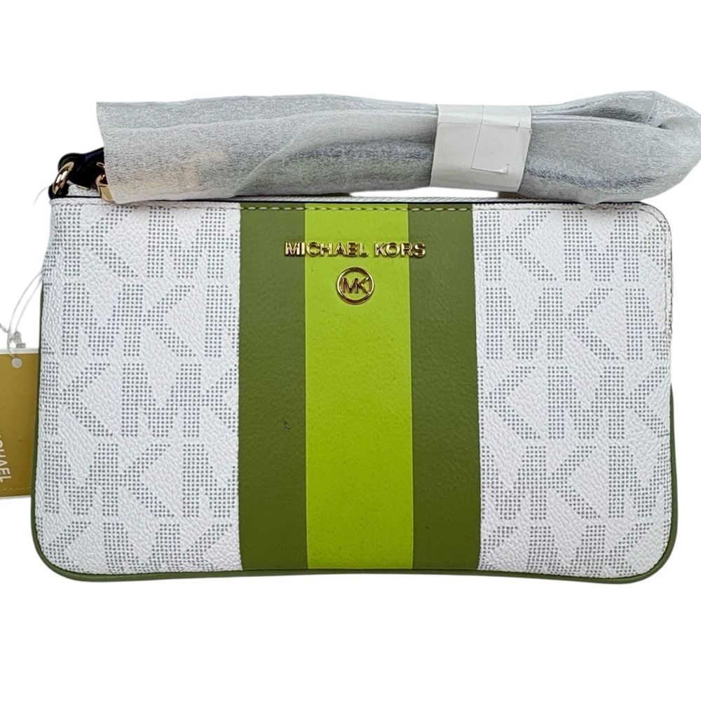 NWT • MICHAEL KORS Limeade Center Stripe Large Zip Wristlet - $128.